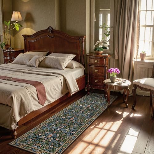 Morebes Floral Kitchen Runner Rug 2x6 Non Slip Washable Boho Botanical Hallway Runner, Ultra-Thin Stain-Resistant Soft Carpet for Bathroom, Entryway, Laundry Room (6ft, Navy Blue) - color: Navy Blue, size: 2' x 6' (Rectangular)