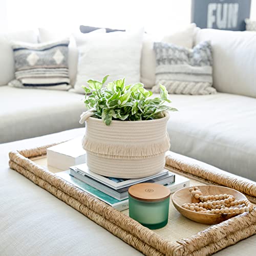NaturalCozy 3-Piece Boho Decor Storage Basket Set – Cotton Rope Woven Baskets for Organizing! Small Baby Stuff, Shower, Gift Basket, Nursery Planter, Toy Shelves - color: Beige