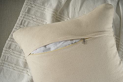 GRUHUM Handmade Boho Throw Pillow Covers Bohemian Chic Farmhouse Style, Accent Woven Indoor & Outdoor Pillow Cushion Cases for Couch, Bed, Chair, Sofa, Bench, Home Decor – Set of 2, 18"x18" - Cream