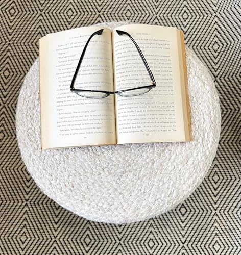 Jute Pouf Ottoman | Footrest Pouf | Hand Braided - Round Boho Pouffe - for Living Room, Bedroom, Nursery (18"x18"x12") Ivory - color: Ivory, size: 18"D x 18"W x 12"H