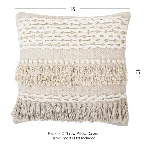 · REDEARTH · Tufted Throw Pillow Cushion Covers - Boho Textured Woven Decorative Cases Set for Couch - Sofa - Bed - Farmhouse - Chair - Covered Patio - car - 100% Cotton (18x18 ; Natural) Pack of 2 - color: Contructed Frill Natural, size: 18" x 18" (Pack
