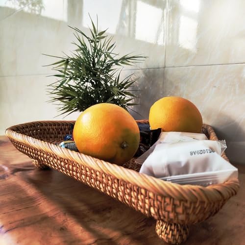 Wicker Display Riser for Serving Display,Boho Rattan Decorative Pedestal Stand for Home Decor,14.2" Traingle Wicker Plant Stand