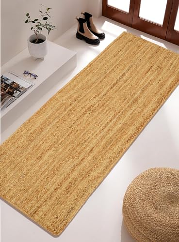 Hand Woven Jute Area Rug - 2' x 8' Feet - Rustic Beige Reversible Rectangular Rugs for Bedroom, Kitchen, Living Room - Vintage Natural Braided Entry Floor Décor Boho Jute Rug 24 X96 Inches - color: Natural, size: 2' x 8' (Rectangular)