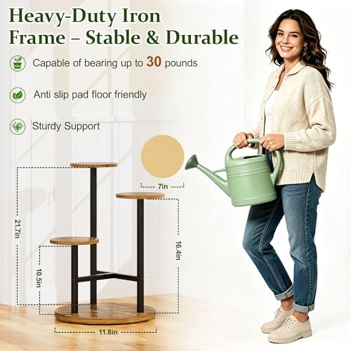 3 Tiers Wood Plant Tables Indoor Plant Stand Tall Metal Wood Plant Shelf Outdoor Indoor Plant Table Rack Tiered Plant Stand Garden Accessories for Living Room Balcony Patio - BlackRound - color: BlackRound, size: 3-tiers