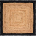 SAFAVIEH Natural Fiber Collection Area Rug - 6' Square, Natural & Black, Handmade Flat Weave Boho Farmhouse Rustic Border Jute, Ideal for High Traffic Areas in Living Room, Bedroom (NFB852Z)