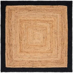 SAFAVIEH Natural Fiber Collection Area Rug - 6' Square, Natural & Black, Handmade Flat Weave Boho Farmhouse Rustic Border Jute, Ideal for High Traffic Areas in Living Room, Bedroom (NFB852Z)