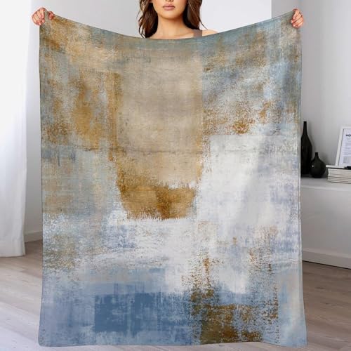 Abstract Gradient Blanket, Modern Fashion Art Blue Brown Painting Strokes Pattern Soft Warm Cozy Plush Flannel Covers for Livingroom Bedroom Couch Chair Camping Travel Home Decor Tapestry 30x40in - color: Abstract-18, size: 30W" x 40L"
