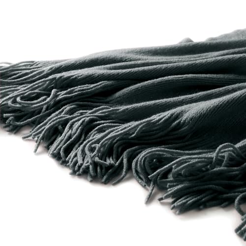 Homiest Decorative Knitted Throw Blanket With Fringe, Lightweight Acrylic Knit, Soft & Cozy Tassel for Couch Sofa Bed (Charcoal Grey, 50 x 60 Inch) - color: Charcoal Grey, size: 50" x 60"