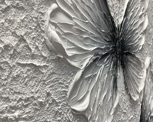Boiee Art,24x36Inch Handmade Oil Painting Butterfly Wall Art Hand Painted Black and White Canvas Paintings Modern Abstract Home Wall Decorative Art - color: White, size: 24"L x 36"W