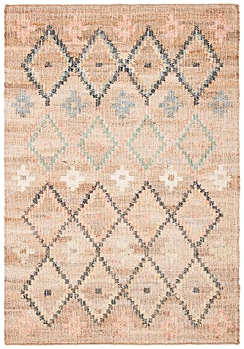 SAFAVIEH Kilim Collection Accent Rug - 2' x 3', Natural & Blue, Handmade Moroccan Boho Jute & Cotton, Ideal for High Traffic Areas in Entryway, Living Room, Bedroom (KLM753A) - color: Natural/Blue, size: 2' x 3' (Rectangular)