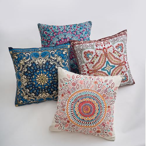 Boho Throw Pillow Covers 20X20 Inch Set of 4 Farmhouse Decorative Couch Pillow Cases Vintage Floral Pillows for Sofa Living Room Bedroom Summer Outdoor Patio Porch - color: Bohemian Medley, size: 20" x 20" (Pack of 4)