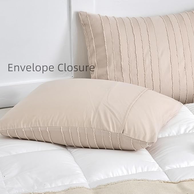 Body Pillow Shams 1 Pack, Body Size Pillowcases, Soft Microfiber Geometric Striped Boho Pillow Covers with Envelope Closure, Cream, 20x54 Inches (No Insert)
