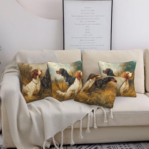 Vintage Dog Throw Pillow Covers 18 X 18 Inch Set of 4 Decorative Cushion Cover Home Decor for Sofa Chair Couch Bedroom Living Room - color: Dog