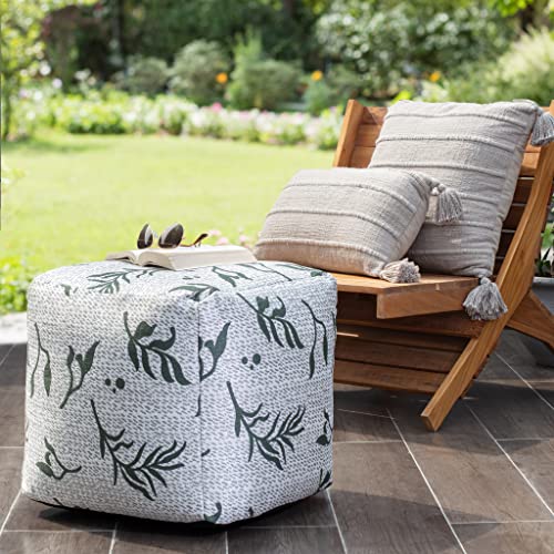 Anji Mountain Artisan Crafted Cotton Blend Pouf Ottoman | Versatile Floor Seating & Footstool for Living Room | Modern Boho Home Décor Accent | Filled Pouffe - color: Sage Ivy