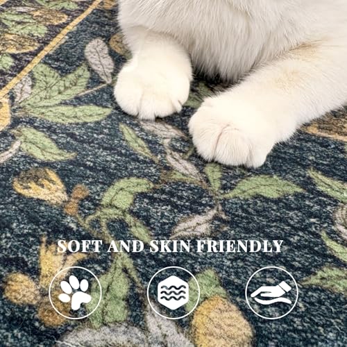 jinchan Eden Botanical Vintage Washable Small Area Rug, 2x3 Half Circle Floral Entryway Rug, Low Pile Soft Non Slip Doormat Dirt Trapping Carpet for Entrance Kitchen Bathroom Vanity, Blue - color: Eden Dark Blue, size: 1'9" x 3' (Semicircular)