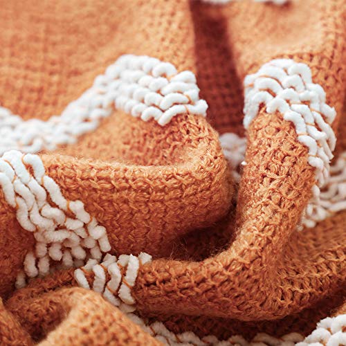 BOURINA Fluffy Chenille Knitted Fringe Throw Blanket Lightweight Soft Cozy for Bed Sofa Chair Throw Blankets, Orange 60"x80" - color: A-orange, size: 60"×80"