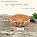 Hadewoven Round Rattan Fruit Basket Wicker Food Tray Weaving Storage Holder Dinning Room Bowl, 8 Inch Small Bread Baskets Tray for Serving with Deep Wall, Brown (Small 7.48”) - size: Small 7.48"