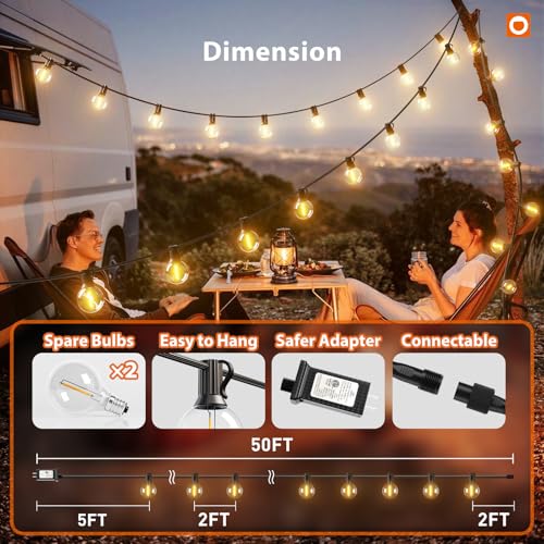 addlon Outdoor String Lights 50FT G40 with Remote, 27 LED Shatterproof Bulbs, Dimmable Patio Globe Lights Waterproof, Hanging Outside Lighting for Backyard, Garden, Deck, Balcony, Porch, Café, Decor - size: 50FT(25 Sockets)