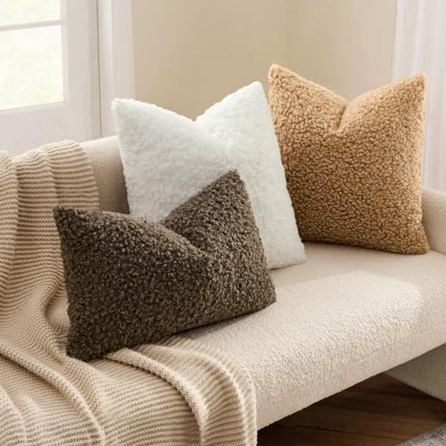 MIULEE Pack of 2 Throw Pillow Covers 18x18 Inch Neutral Pure White Faux Fur Decorative Sherpa Pillow Covers Fuzzy Accent Soft Sheepskin Fleece Cushion Cases for Boho Home Decor Couch Living Room Bed - color: Pure White, size: 18" x 18" (Pack of 2)