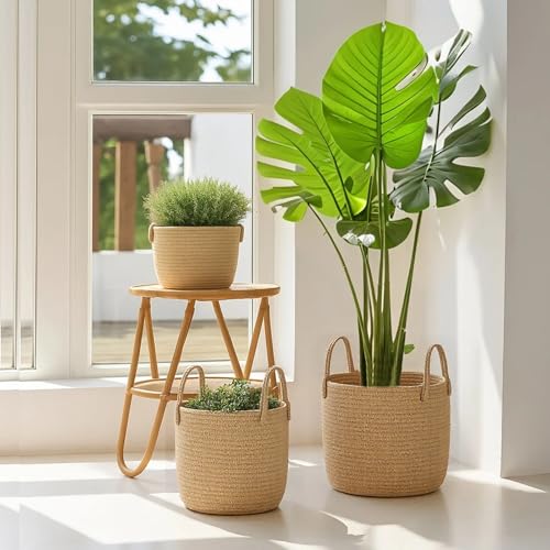 ShellKingdom Laundry Basket, Large Natural Rope Woven Storage Basket with Handles for Home, Living Room, Laundry, Storage Organizer for Blankets, Clothes, Plant, Toys, 15.7 x 13.8 INCH (Jute) - color: Jute, size: 38L