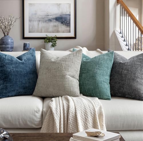 MIULEE Textured Throw Pillow Covers Thick Chenille Decorative Pillows Blue Ashes 20x20 Inch Set of 2 Modern Boho Farmhouse Home Decor Neutral Cushion Covers for Couch Sofa Living Room Bedroom - color: Blue Ashes, size: 20" x 20" (Pack of 2)