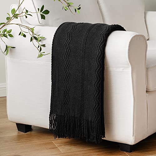 BATTILO HOME Black Throw Blanket with Fringe, Bed Throws for Home Decor, Decorative Black Knit Throw for Couch Sofa, 50"x60" - color: Black, size: 50 x 60 in.