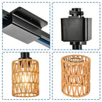 MELUCEE 4 Packs H-Type Track Hanging Light Black Ceiling Track Lighting Fixtures Rattan Pendant Light for Kitchen Island Dining Room Restaurant, Compatible with H Type Track Lighting Rail, E26 Socket