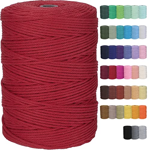 Cotton Macrame Cord 3mm 328yards Natural Colored Macrame Supplies, Soft Craft Cotton Rope for Plant Hanger Wall Hanger Dreamcatcher (Red) - color: Red, size: 3mmx328Yards
