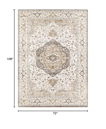 Area Rug for Living Room - 6x9 Soft Washable Oriental Vintage Floral Distressed Large Carpet - Fade Stain Resistant Non Slip Rugs for Bedroom Dining Room Nursery Dorm Office Home Decor-Camel/Beige - color: Camel/Beige, size: 6' x 9' (Rectangular)