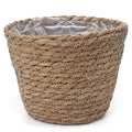 Small Basket Planter 7.1" x 5.9" Seagrass Containers, Hand Woven Wicker Cover Storage, Stylish Plastic Liners Straw Flower Jute Pots for Outdoor Indoor Use Mums Front Porch Room Decoration