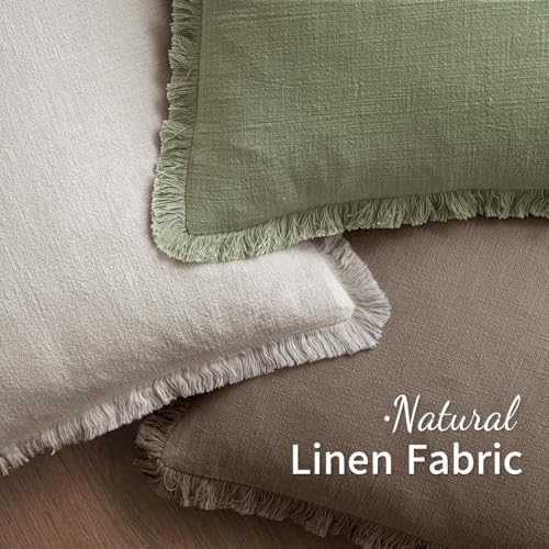 MIULEE Decorative Throw Pillow Covers Neutral Linen Fringe Throw Pillows Set of 2 Cocoa Brown Boho Farmhouse Cushion Covers for Couch Sofa Bed Living Room Spring Home Decor 18x18 Inch - color: Cocoa Brown, size: 18" x 18" (Pack of 2)