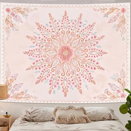 Lunerfex Floral Mandala Tapestry Boho Tapestry for Bedroom Pink Tapestries Wall Hanging Living Room Wall Art and Home Decor 60x80 - color: Pink, size: 80"L x 60"W