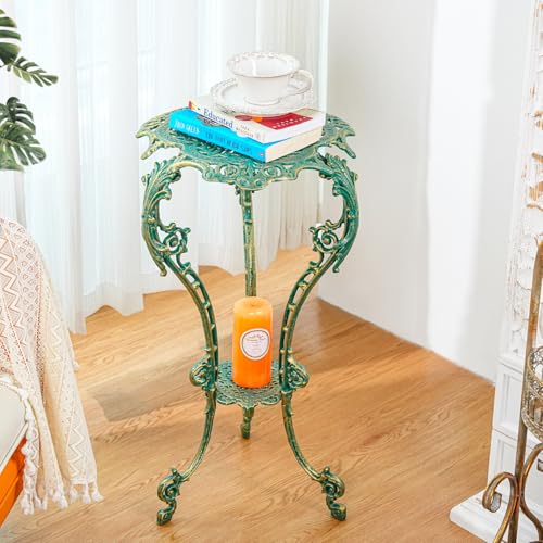 Sungmor Vintage Cast Iron Plant Stand - Ornate Green Pedestal Table for Indoor Outdoor Garden, 27.5" Antique Metal Flower Pot Holder, Victorian Style Plant Display Stand - Patio, Porch, Balcony Décor - color: Green
