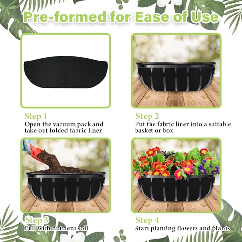 Riare 6 Pack 24 Inch Black Felt Window Box Liners- Fabric Trough Planter Basket Liners Replacement, Non-Woven Hanging Plant Liner for Wall Hanging Basket, Garden Fence Railing (Avoid Bird Nesting) - size: 24inch