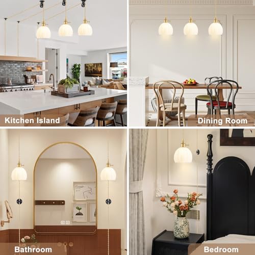 Plug in Pendant Light Fixtures, Hanging Light Fixture Vintage Glass Pendant Light, Mini Milk White Tulip Hanging Lamp, Pendant Lighting for Kitchen Island, Bedroom, Dining Room, Living Room - color: Tulip Milk White