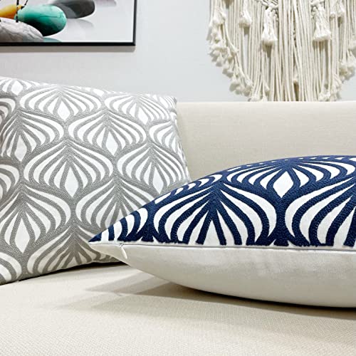 Slow Cow Embroidery Decorative Throw Pillow Cover Case for Couch Sofa Home Decor Modern Geometric Accent Pillow Cushion Cover 18 x 18 Inches Navy Blue - color: Navy Leaves, size: 18" x 18" (Pack of 1)