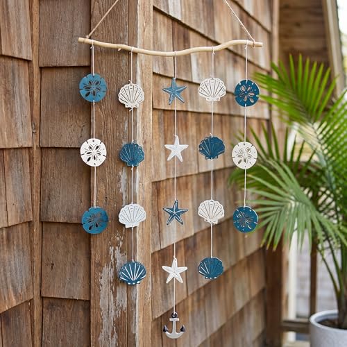 Jhdydz Coastal Beach Wall Art – Capiz Shell & Starfish Wall Decor, Macrame Wall Hanging – Nautical Seashell Decor for Bathroom, Bedroom, Living Room – Boho Beach Themed Room Decor