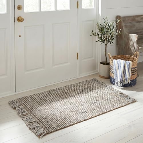 SAFAVIEH Natural Fiber Collection Accent Rug - 2' x 3', Silver & Natural, Handmade Woven Fringe Jute, Ideal for High Traffic Areas in Entryway, Living Room, Bedroom (NF826G) - color: Silver/Natural, size: 2' x 3' (Rectangular)