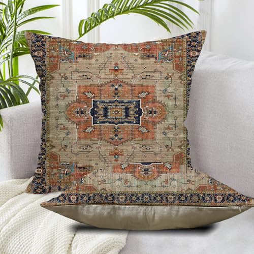 Vintage Terracotta Boho Outdoor Throw Pillow Covers 20x20 Set of 2 | Aztec Floral Carpet Pattern Pillows Cover Orange Blue Farmhouse Decorative Pillow Cases for Bedroom Couch Sofa Decor - color: Orange Blue, size: 20" x 20" (Pack of 2)