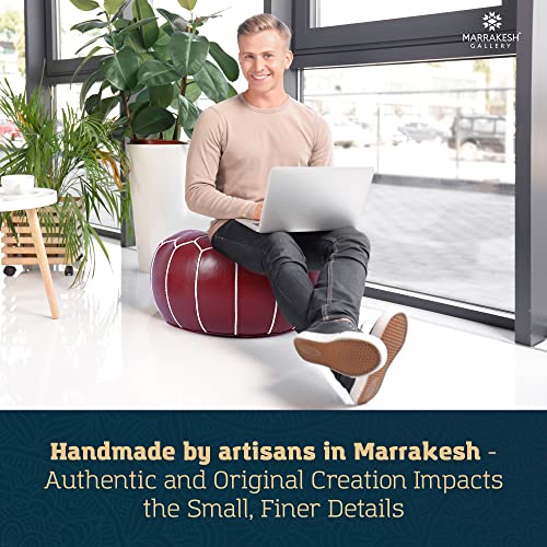 Marrakesh Gallery Genuine Leather Round Pouf Unstuffed - Moroccan Ottoman Footstool, Footrest Cover - Boho Decor - Bohemian Living Room, Bedroom, Kids Room, Gift & Wedding - color: Ruby