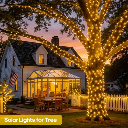 JMEXSUSS 2 Pack Solar String Lights Outdoor Waterproof, Total 400 LED 151FT Solar Christmas Lights Outdoor, 8 Modes Solar Powered String Lights for Outside Patio Yard Tree Decorations, Warm White - color: Warm White, size: 200LED*2