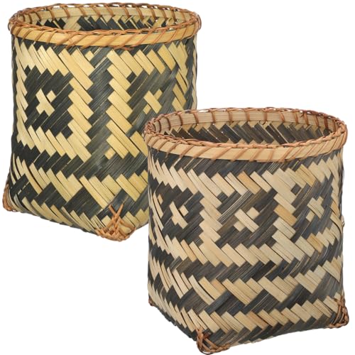 MAGICLULU Bamboo Weaving Basket 8.26X7.87X7.87In Woven Trash can Sundries Organizer Decorative Storage for Home Kitchen Office