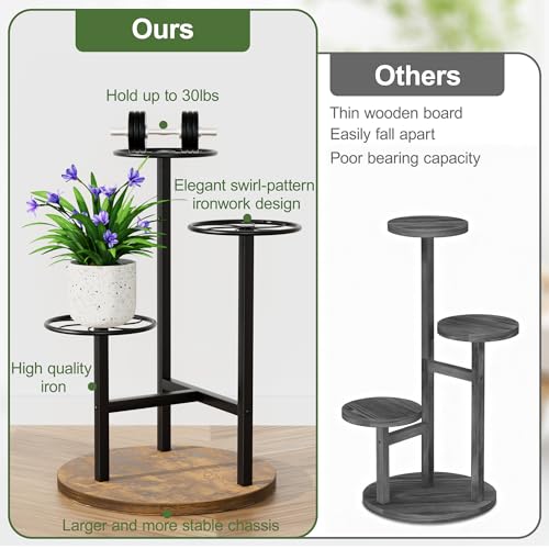 3 Tier Plant Stand Indoor Outdoor,Tiered Plant Stands,Wood Plant Shelf for Multiple Plants, Wrought Iron Flower Stand, Tall Plant Rack Shelf for House Patio Garden - BlackKite - color: BlackKite, size: 3-tiers