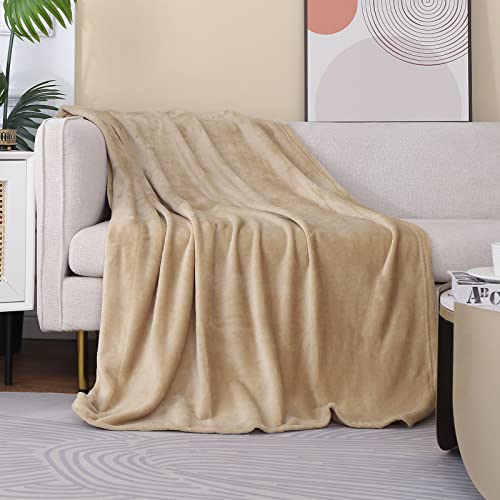 JIAHANNHA Flannel Fleece Blanket Throw Size(50 by 60 Inches),Beige Throw Blanket for Couch Sofa Bed 280GSM,Super Soft Plush Cozy and Lightweight Warm Bed Blanket for All Season - color: Beige, size: Throw(50"×60")