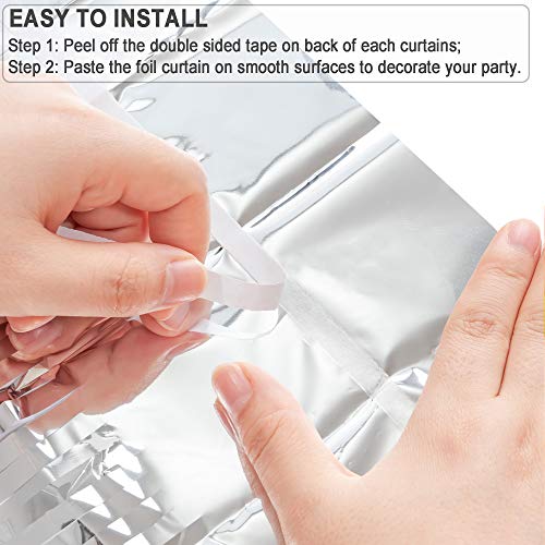 Silver Streamers Metallic Party Backdrop - GREATRIL Foil Fringe Tinsel Curtain for 2026 NYE/Birthdays/Prom/New Years/Graduations/Photo Booth, 8.2ft x 3.2ft - Pack of 2 - color: Pure Silver
