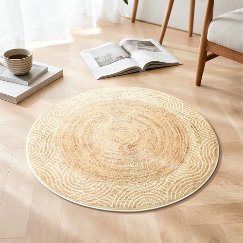 Asrug Imitation Jute Low Pile Round Rug Area Rug Washable Non-Slip Circle Rug Soft Plush Touch Circle Rugs Round for Kitchen Bathroom Living Bedroom Nursery, Carpet 2ft /24 inch/61 cm Brown - color: Brownline, size: 2ft