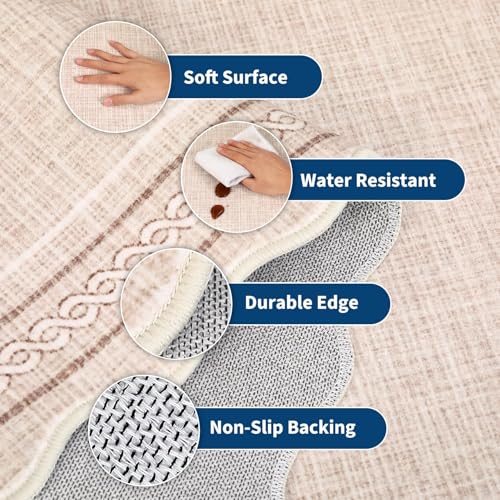 GarveeHome Scalloped Door Mat Indoor Entrance 2x3 Rug Machine Washable Boho Solid Small Area Rug Non-Slip Low Pile Throw Rugs for Entryway Kitchen Front Door Indoor Entrance Entry Kids Room, Beige - color: Beige, size: 2' x 3' (Rectangular)