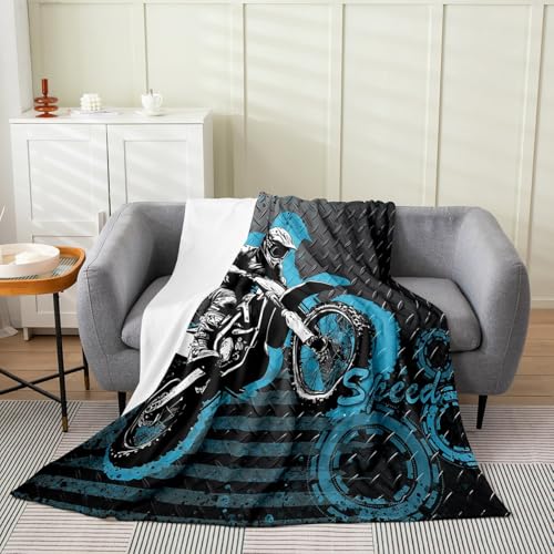 Motorcycle Bed Blanket Kids Girls Dirt Bike Flannel Blanket Soft Cozy Lightweight Blue Graffiti Plush Fleece Blankets Gifts for Couch Bed Office Sofa(40x50 Inches) - color: Black Blue, size: 40"×50"