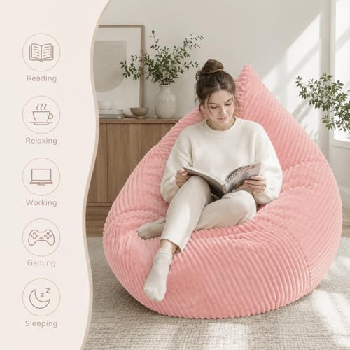 Giant Bean Bag Chair - 3-in-1 Convertible Memory Foam Floor Cushion with Washable Corduroy Cover, Large Comfy Beanbag Sofa for Adults and Kids (Pink) - color: Pink