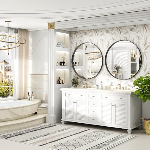36 Inch Round Bathroom Mirror - Wall Mounted Circle Mirror with Metal Frame, Modern Mirror Suitable for Bathroom, Vanity, Entryway, Living Room, Wall Decor,Black - color: Black, size: 36"L x 36"W